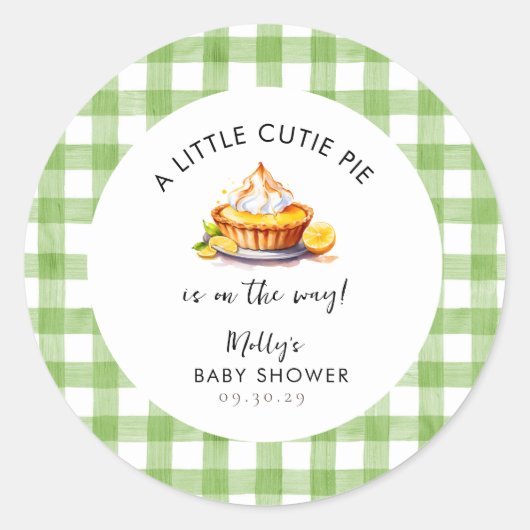 Little Süsse Pie Gingham Baby Shower Runder Aufkleber (Vorderseite)