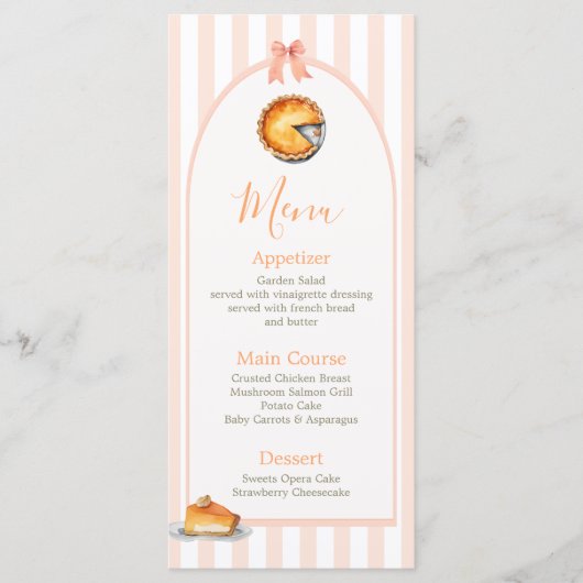 Little Süsse Pie Orange Gingham Birthday Menu Menükarte (Vorderseite)