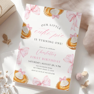 Little Süsse Pie Pink Bow Erster Geburtstag Einladung