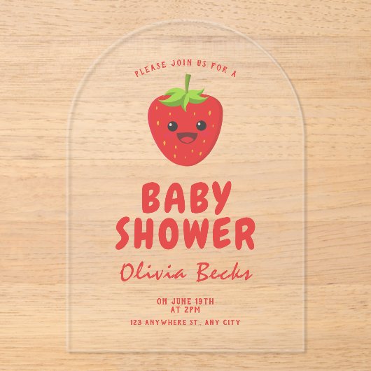 Little Süsse Strawberry Babydusche Acryleinladungen (Vorderseite)