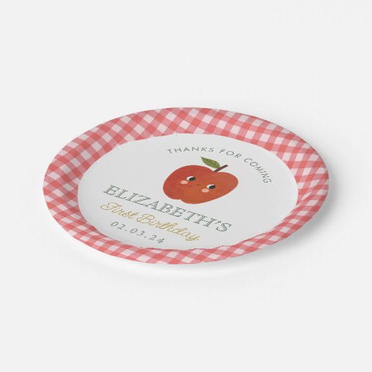 Little Sweet Apple First Geburtstag Pappteller (Schrägansicht)