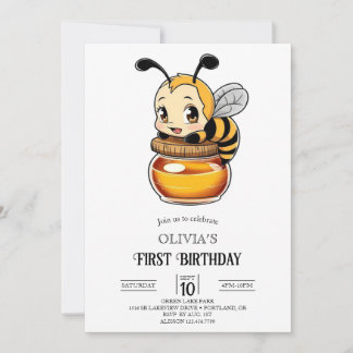 Little Sweet Digital Bee 1. Geburtstag Einladung