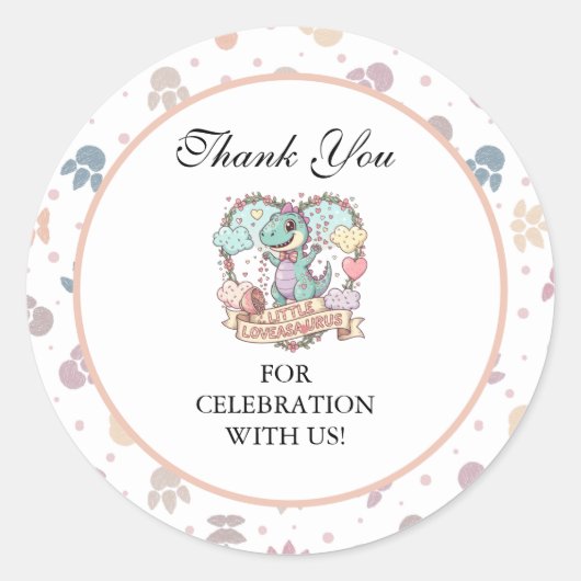 Little Sweet Dino Birthday Party Runder Aufkleber (Vorderseite)