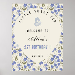 Little Sweet Pea Blue und Cream 1. Geburtstag Poster
