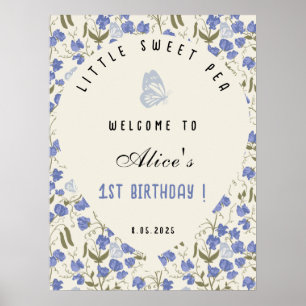 Little Sweet Pea Blue und Cream 1. Geburtstag Poster