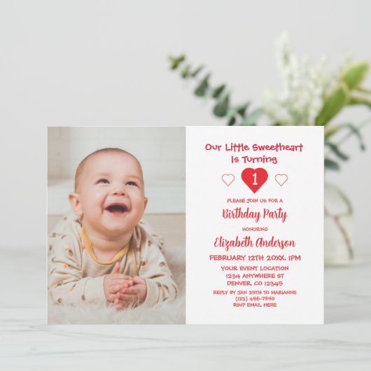 Little Sweetheart 1. Geburtstag Einladung (Stehend Vorderseite)