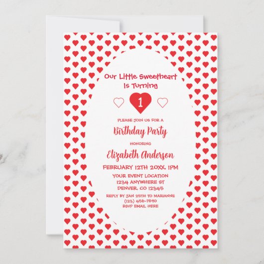 Little Sweetheart 1. Geburtstag Einladung (Vorderseite)
