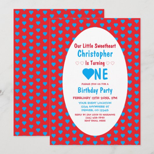 Little Sweetheart 1. Geburtstag Einladung (Vorne/Hinten)