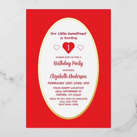 Little Sweetheart 1. Geburtstag Folieneinladung (Vorderseite)