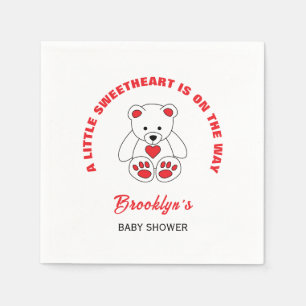 Little Sweetheart Babydusche Red White Teddy Bear Serviette