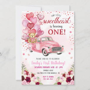 Little Sweetheart Bear Pink Hearts Truck Geburtsta Einladung