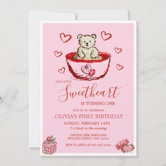 Little Sweetheart Birthday Bear Hearts Invitation Einladung
