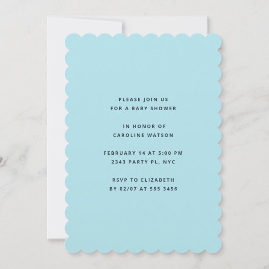 Little Sweetheart Blue Baby Duschherz Einladung (Rückseite)