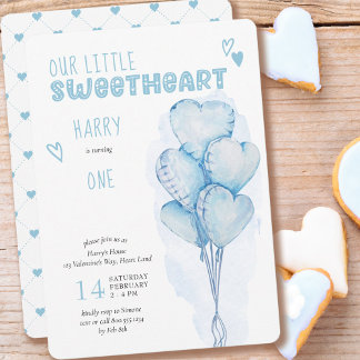 Little Sweetheart Blue Heart Balloons 1. Geburtsta Einladung
