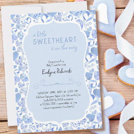 Little Sweetheart Blue Liebe Heart Boy Baby Dusche Einladung