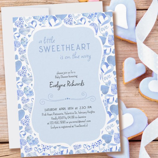 Little Sweetheart Blue Liebe Heart Boy Baby Dusche Einladung
