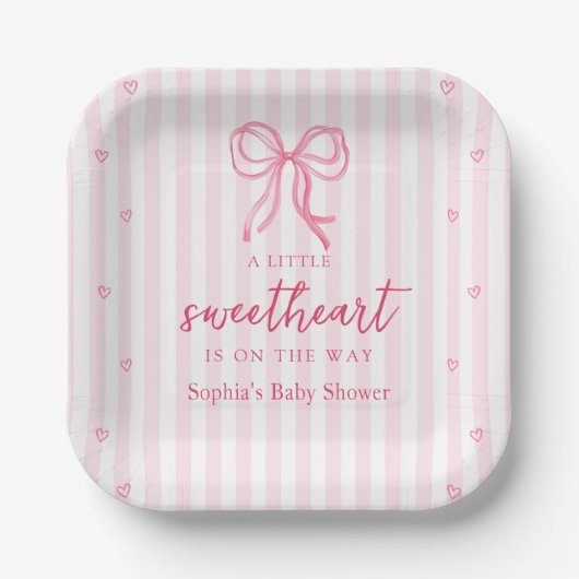 Little Sweetheart Bow Baby Shower Paper Plates Pappteller (Vorderseite)