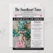 Little Sweetheart Bow First 1st Birthday photo Einladung (Vorderseite)