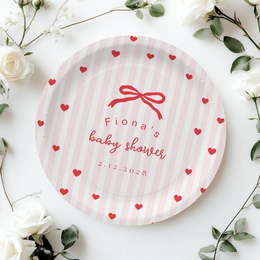 Little Sweetheart Bow Valentines Baby Shower Pappteller