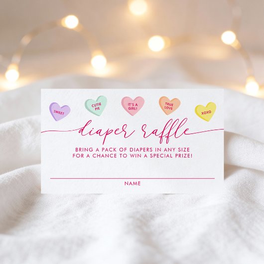 Little Sweetheart Candy Hearts Diaper Raffle Begleitkarte