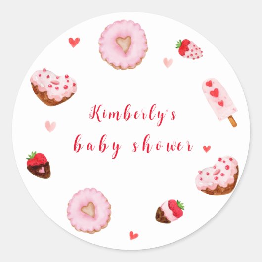 Little Sweetheart Donuts Valentines Baby Dusche Runder Aufkleber (Vorderseite)