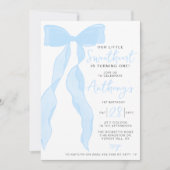 Little Sweetheart Elegant Blue Bow Birthday Party Einladung (Vorderseite)
