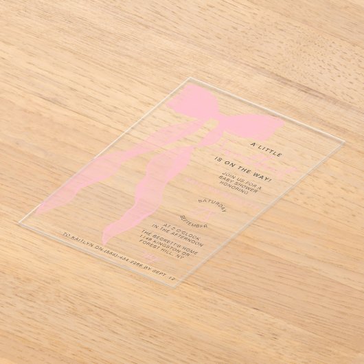 Little Sweetheart Elegant Pink Bow Baby Shower Acryleinladungen (Ablage )