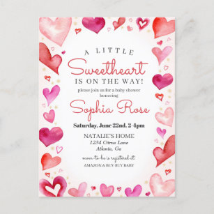 Little Sweetheart Februar Babydusche für Mädchen Postkarte