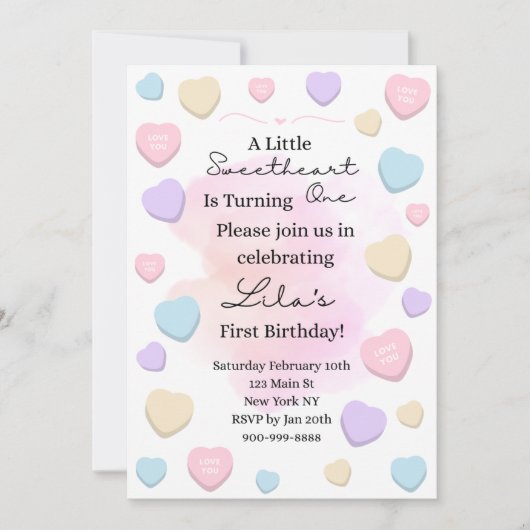 Little Sweetheart First Birthday Party Invitation Einladung (Vorderseite)