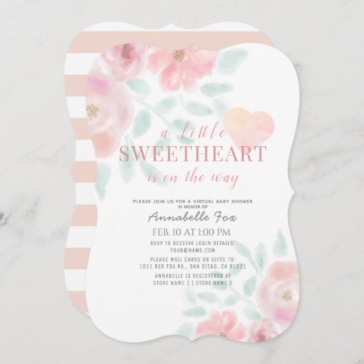 Little Sweetheart Floral Virtual Baby Dusche Einladung (Vorne/Hinten)