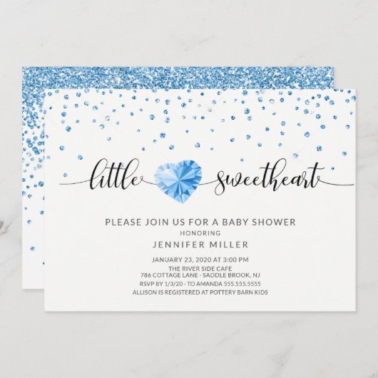 Little Sweetheart Heart Boys Baby Shower Einladung (Vorne/Hinten)