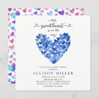 Little Sweetheart Hearts Boys Baby Shower Invitati