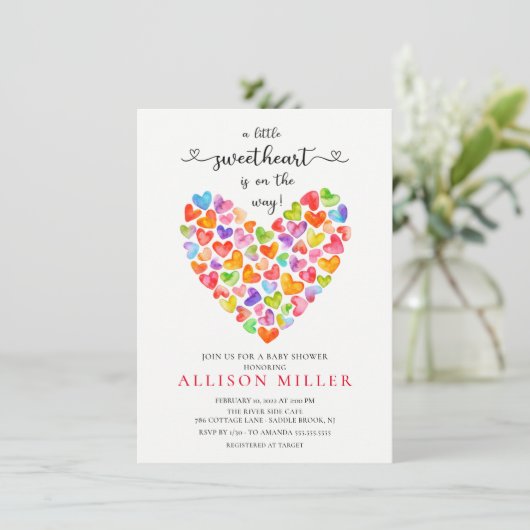 Little Sweetheart Hearts Girls Baby Dusche Invita Einladung (Stehend Vorderseite)