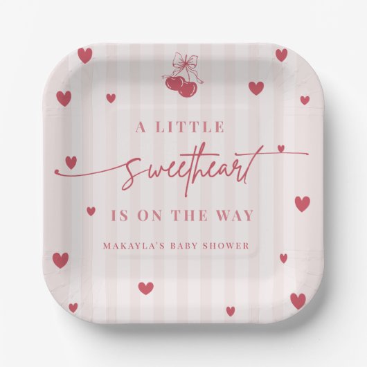 Little Sweetheart Is On The Way Girl Baby Shower  Pappteller (Vorderseite)