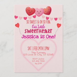 Little Sweetheart is One, Hearts 1st Birthday Einladung