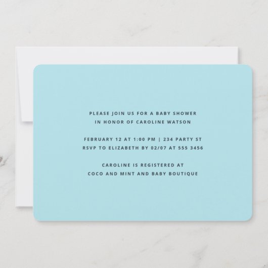 Little Sweetheart Minimalistisch Boy Baby Dusche Einladung (Rückseite)