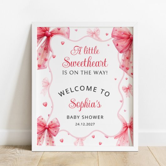 Little Sweetheart Niedlich Bow Baby Dusche Empfang Poster