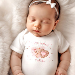 Little Sweetheart Pink Baby Bear Name Girl Strampler
