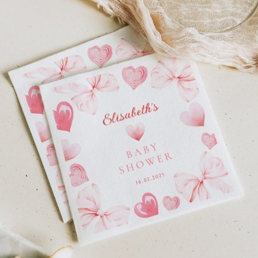 Little Sweetheart Pink Bow Baby Dusche Serviette
