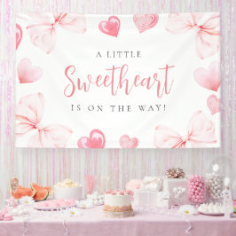 Little Sweetheart Pink Bow Baby Shower Backdrop Banner