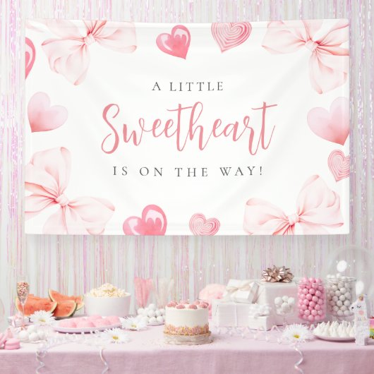 Little Sweetheart Pink Bow Baby Shower Backdrop Banner (Party)