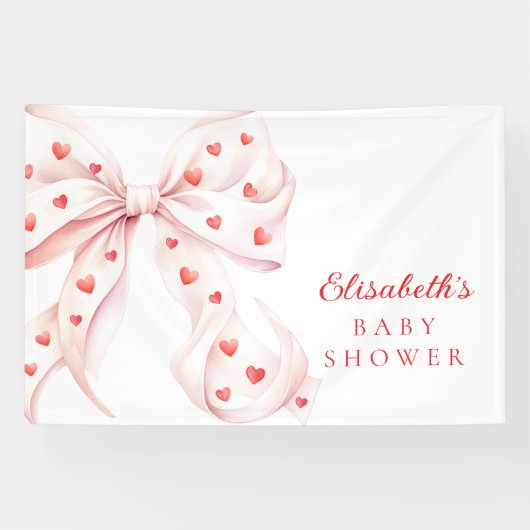 Little Sweetheart Pink Bow Baby Shower Backdrop Banner (Horizontal)