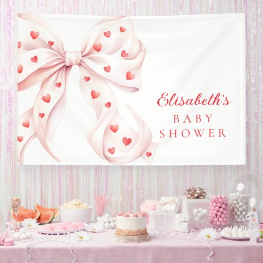 Little Sweetheart Pink Bow Baby Shower Backdrop Banner (Party)