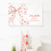 Little Sweetheart Pink Bow Baby Shower Backdrop Banner (InSitu)