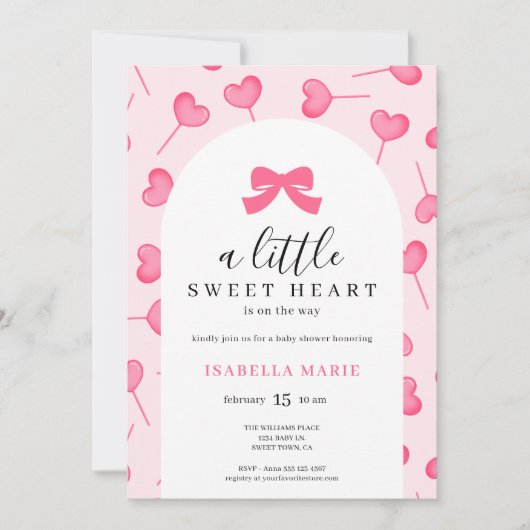 Little Sweetheart Pink Bow Baby Shower Einladung (Vorderseite)