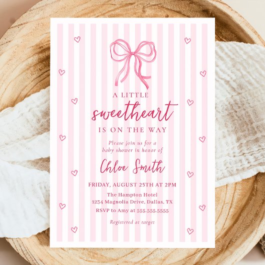 Little Sweetheart Pink Bow Baby Shower Invitation Einladung