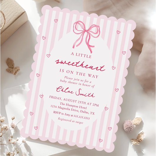 Little Sweetheart Pink Bow Baby Shower Invitation Einladung