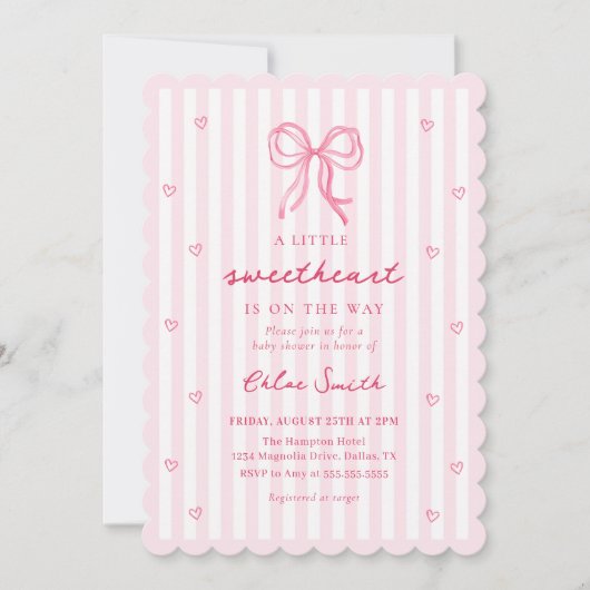 Little Sweetheart Pink Bow Baby Shower Invitation Einladung (Vorderseite)