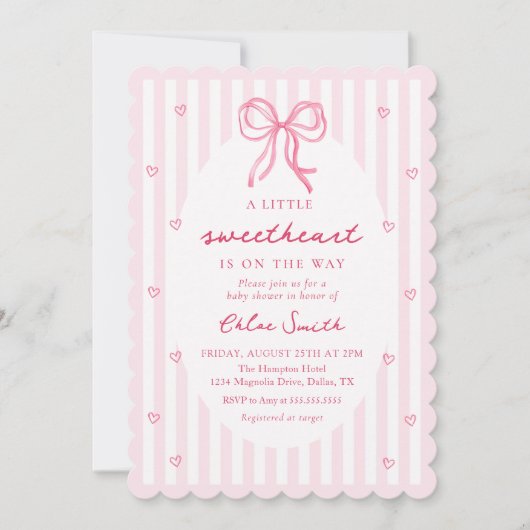 Little Sweetheart Pink Bow Baby Shower Invitation Einladung (Vorderseite)