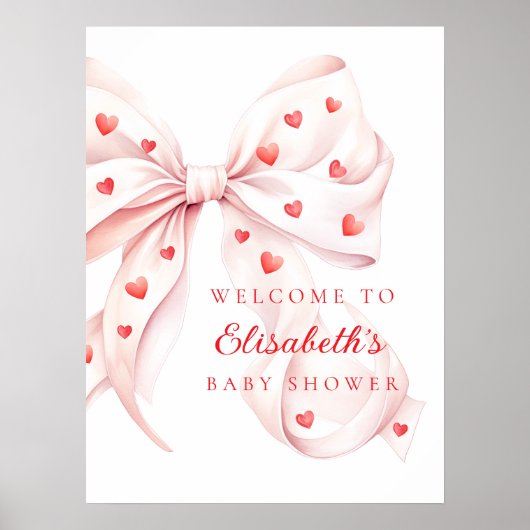 Little Sweetheart Pink Bow Baby Shower Welcome Poster (Vorne)